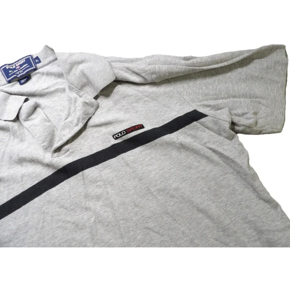 VTG 90s Polo Sport Ralph Lauren Gray Magnetic Collar Shirt Men XL Logo Casual LE